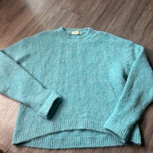 New Free People Teal Fuzzy Crewneck Sweater